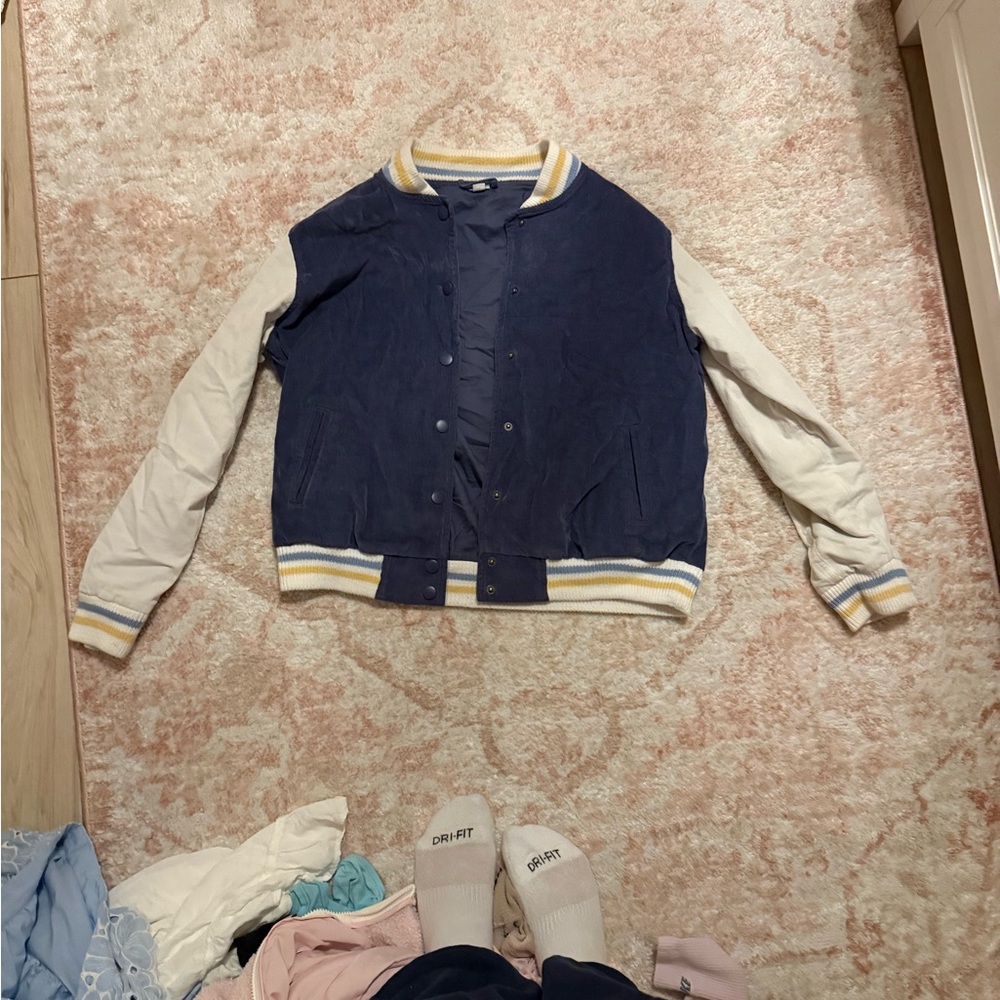 Women's Blue and Cream Varsity Jacket